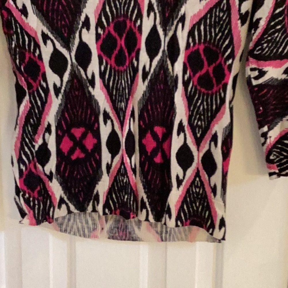Tory Burch Low-Cut Deep V-Neck Black, White & Raspberry Cardigan - Picture 6 of 7